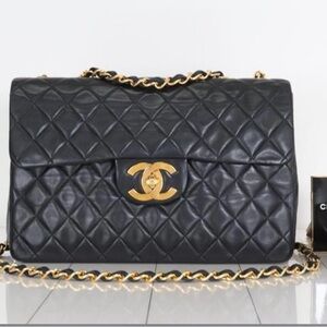 Vintage Chanel Single Flap lambskin maxi gold plated hardware